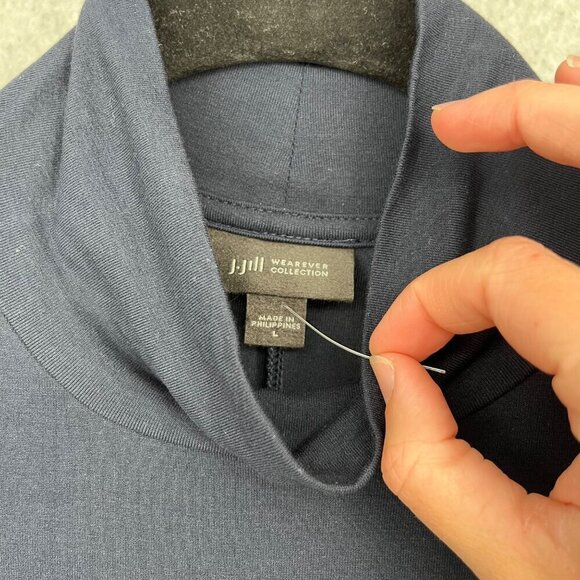 J Jill Wearever Jersey Knit Mock Neck Long Sleeve Top Size L Navy Blue Stretch - Picture 6 of 12